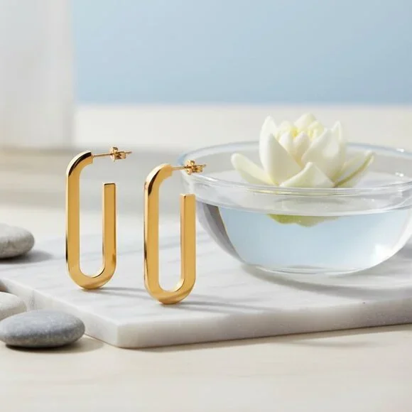 Sleek 18K Gold Plated Stainless Steel Modern U-Shape Statement Earrings - Picture 9 of 14